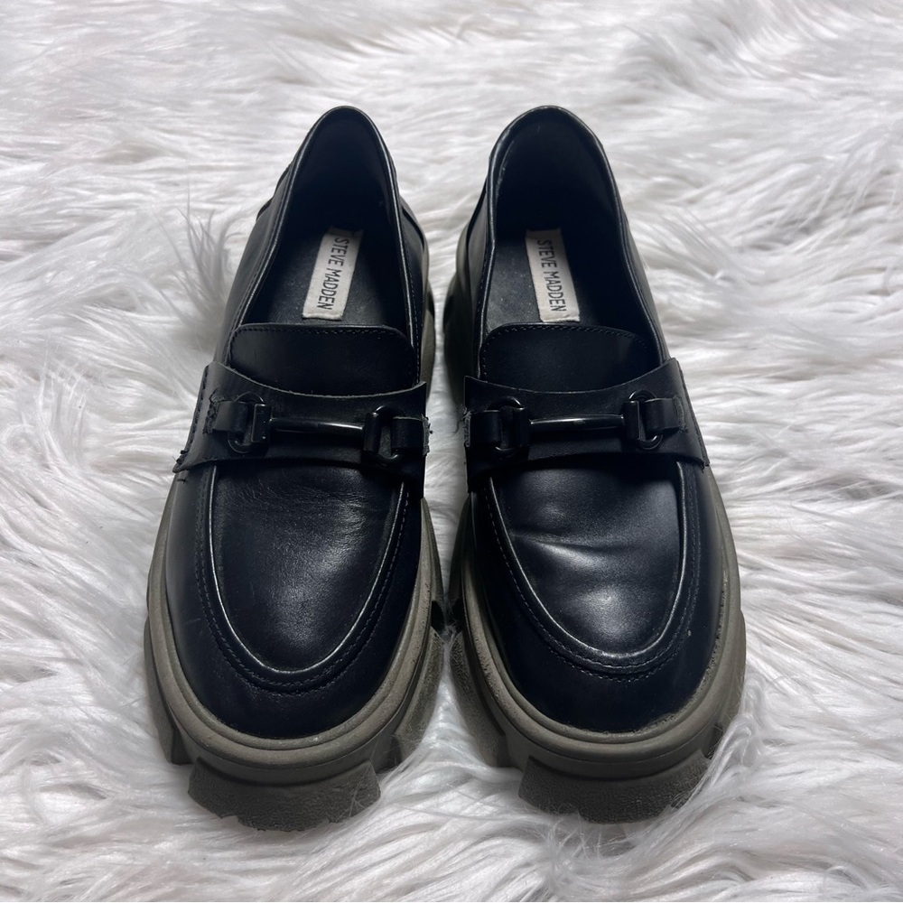 Steve Madden Black Platform horse bit chunky heel Loafers
